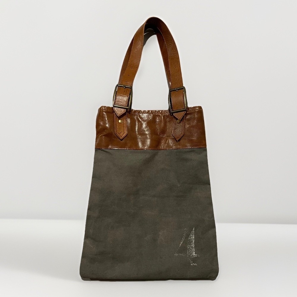 Carpe Diem Womens Gray Brown Leather Trim Vintage Canvas Buckle Strap Tote Bag 4